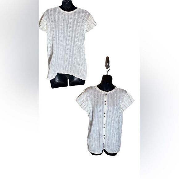 Fat face white pountelle knit ruffle sleeve button back top 10 fairy - Picture 1 of 8